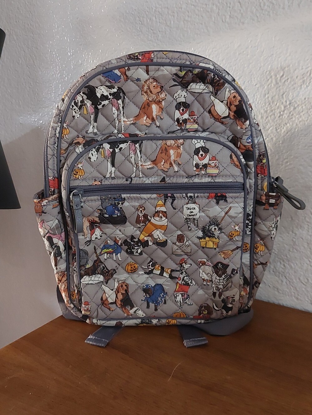 Vera Bradley Gray Quilted Dog Print Backpack - Picture 1 of 10